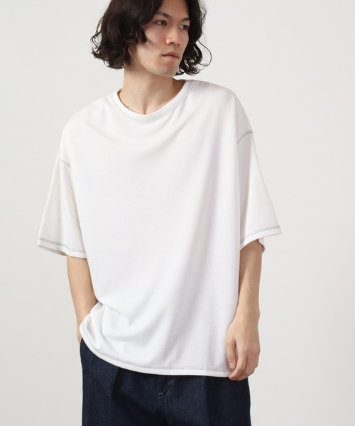 FUNALIVE(ファンアライブ)の「TRポンチルーズシルエット配色ステッチ半袖TEE(Tシャツ/カットソー・メンズ・ブルーグレー/ワイン/カーキ/ブラック/グレー/ベージュ/チャコール/ホワイト/キャメル・M/L)」の2枚目の写真