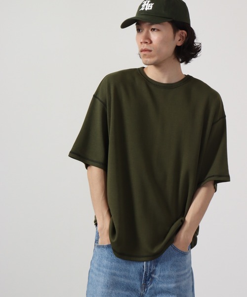 FUNALIVE(ファンアライブ)の「TRポンチルーズシルエット配色ステッチ半袖TEE(Tシャツ/カットソー・メンズ・ブルーグレー/ワイン/カーキ/ブラック/グレー/ベージュ/チャコール/ホワイト/キャメル・M/L)」の7枚目の写真