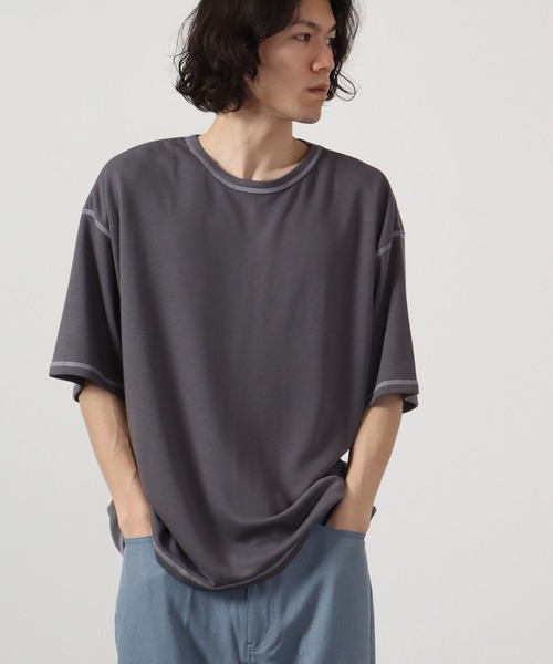FUNALIVE(ファンアライブ)の「TRポンチルーズシルエット配色ステッチ半袖TEE(Tシャツ/カットソー・メンズ・ブルーグレー/ワイン/カーキ/ブラック/グレー/ベージュ/チャコール/ホワイト/キャメル・M/L)」の6枚目の写真