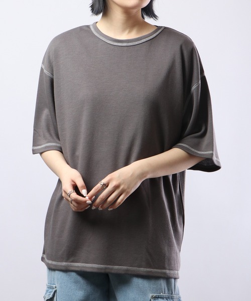 FUNALIVE(ファンアライブ)の「TRポンチルーズシルエット配色ステッチ半袖TEE(Tシャツ/カットソー・メンズ・ブルーグレー/ワイン/カーキ/ブラック/グレー/ベージュ/チャコール/ホワイト/キャメル・M/L)」の13枚目の写真