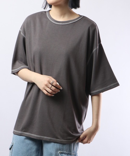 FUNALIVE(ファンアライブ)の「TRポンチルーズシルエット配色ステッチ半袖TEE(Tシャツ/カットソー・メンズ・ブルーグレー/ワイン/カーキ/ブラック/グレー/ベージュ/チャコール/ホワイト/キャメル・M/L)」の16枚目の写真