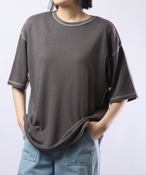 FUNALIVE(ファンアライブ)の「TRポンチルーズシルエット配色ステッチ半袖TEE(Tシャツ/カットソー・メンズ・ブルーグレー/ワイン/カーキ/ブラック/グレー/ベージュ/チャコール/ホワイト/キャメル・M/L)」の14枚目の写真