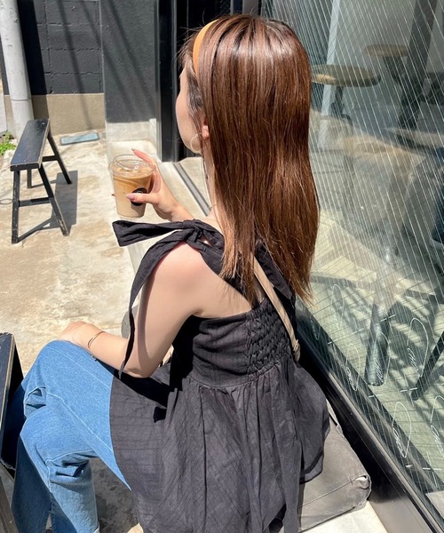 one after another NICE CLAUP(ワンアフターアナザーナイスクラップ)の「リボンビスチェキャミチュニック/リボン取り外し可能(キャミソール・レディース・オフホワイト/アイボリー/ブラック・FREE)」の14枚目の写真