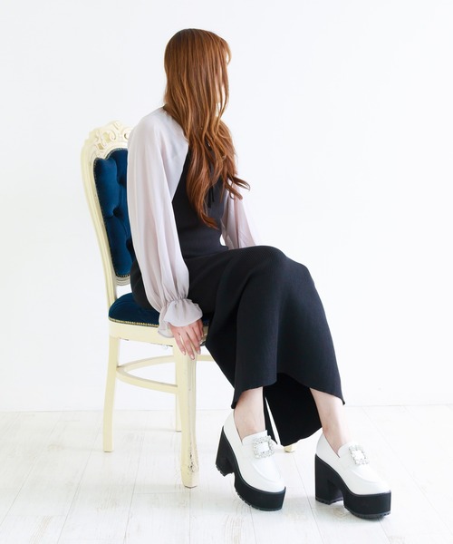 【新品タグ付き】PECHINCHAR ビジュー バックル ローファー 厚底 38 セール】厚底ビジューバックルローファー（ローファー