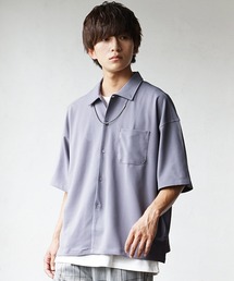 【MinoriTY】さらさら梨地夏素材レギュラーカラービッグ半袖シャツ オーバーサイズ ルーズシルエット メンズ ストレッチ 夏服
