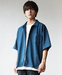 オーバーサイズ シャツ 半袖」に該当するブルー・ネイビー/青色系の