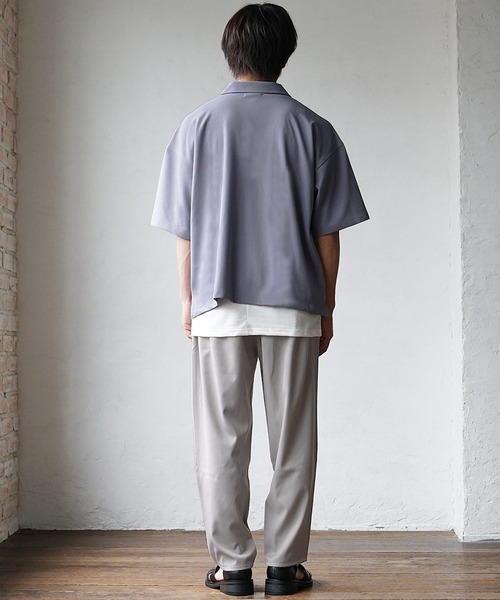 MinoriTY（マイノリティ）の「【MinoriTY】さらさら梨地夏素材レギュラーカラービッグ半袖シャツ オーバーサイズ ルーズシルエット メンズ ストレッチ 夏服（シャツ/ブラウス・メンズ・ブラック/ブラウン/ブルーグリーン/グレー・S/M/L）」の8枚目の写真