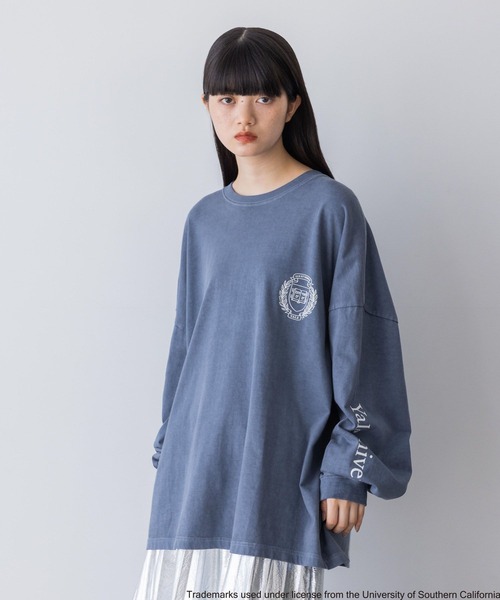 yuw（ユウ）の「ＣＯＬＬＥＧＥ　Ｔｅｅロングスリーブ　973021（Tシャツ/カットソー・レディース・ネイビー/ブラック・FREE）」の8枚目の写真