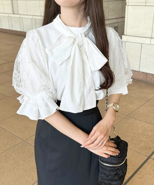 apres jour(アプレジュール)の「パールレーススリーブボウタイブラウス【ZOZOTOWN限定アイテム】(シャツ/ブラウス・レディース・ブラック/オフホワイト/アイボリー・X-LARGE/フリー)」の18枚目の写真