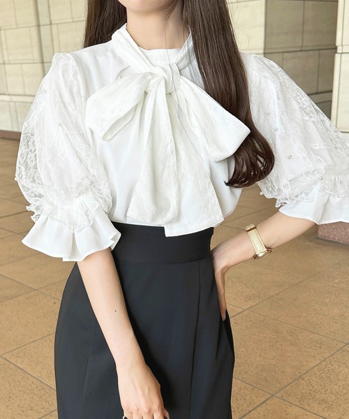 apres jour(アプレジュール)の「パールレーススリーブボウタイブラウス【ZOZOTOWN限定アイテム】(シャツ/ブラウス・レディース・ブラック/オフホワイト/アイボリー・X-LARGE/フリー)」の9枚目の写真