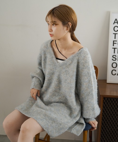 Kastane（カスタネ）の「メランジVニット（ニット/セーター・レディース・ブラウン/グレー/ブルー/グリーン/アイボリー・FREE）」の22枚目の写真