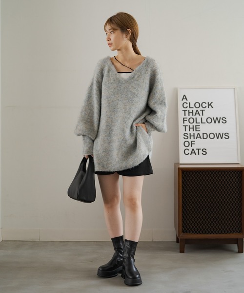 Kastane（カスタネ）の「メランジVニット（ニット/セーター・レディース・ブラウン/グレー/ブルー/グリーン/アイボリー・FREE）」の11枚目の写真