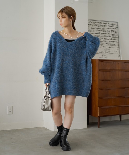 Kastane（カスタネ）の「メランジVニット（ニット/セーター・レディース・ブラウン/グレー/ブルー/グリーン/アイボリー・FREE）」の21枚目の写真