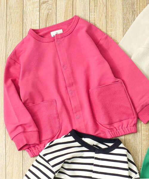 apres les cours（アプレレクール）の「【UVカット】無地・ボーダーカットソーカーディガン（カーディガン/ボレロ・キッズ・ローズ/その他2/キナリ/グリーン・80/90/100/110/120/130/140）」の4枚目の写真