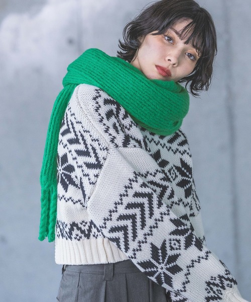 PAGEBOY(ページボーイ)の「フリンジストール(マフラー・レディース・ホワイト/チャコールグレー/グリーン・FREE)」の10枚目の写真