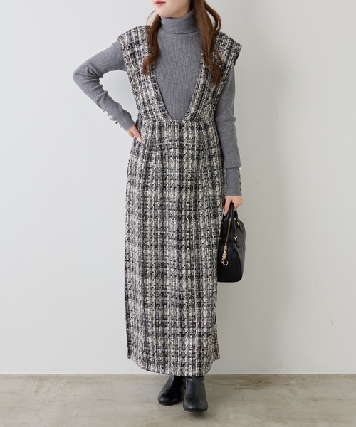 one after another NICE CLAUP（ワンアフターアナザーナイスクラップ）の「【WEB限定商品】ツイードジャンパースカート（ジャンパースカート・レディース・グレー系その他/レッド系その他/ブラック系その他・MEDIUM）」の11枚目の写真