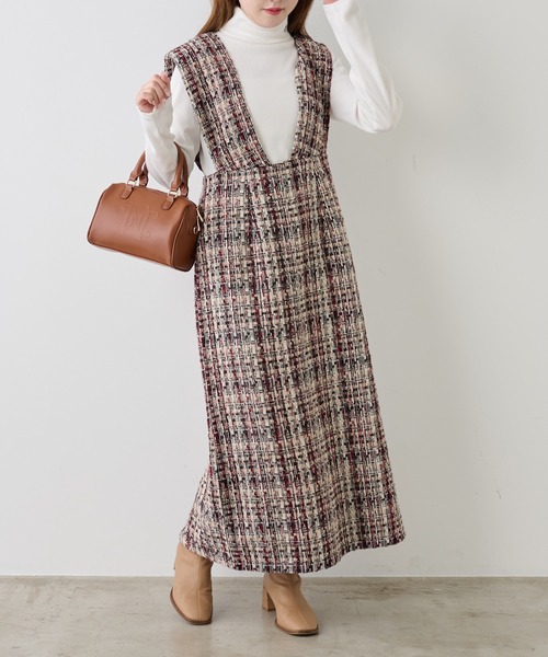 one after another NICE CLAUP（ワンアフターアナザーナイスクラップ）の「【WEB限定商品】ツイードジャンパースカート（ジャンパースカート・レディース・グレー系その他/レッド系その他/ブラック系その他・MEDIUM）」の5枚目の写真