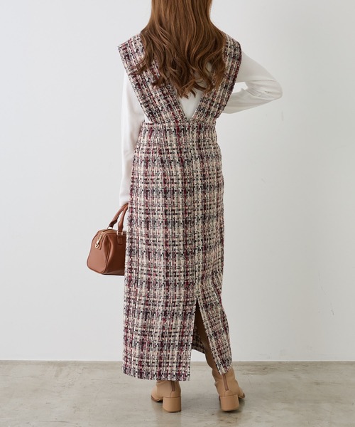 one after another NICE CLAUP（ワンアフターアナザーナイスクラップ）の「【WEB限定商品】ツイードジャンパースカート（ジャンパースカート・レディース・グレー系その他/レッド系その他/ブラック系その他・MEDIUM）」の6枚目の写真