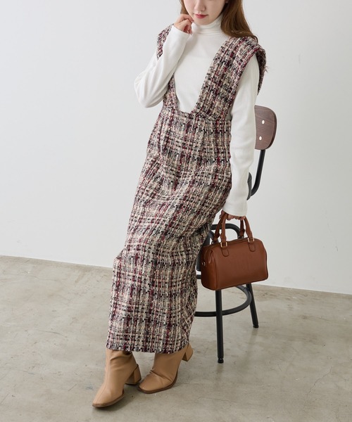 one after another NICE CLAUP（ワンアフターアナザーナイスクラップ）の「【WEB限定商品】ツイードジャンパースカート（ジャンパースカート・レディース・グレー系その他/レッド系その他/ブラック系その他・MEDIUM）」の7枚目の写真