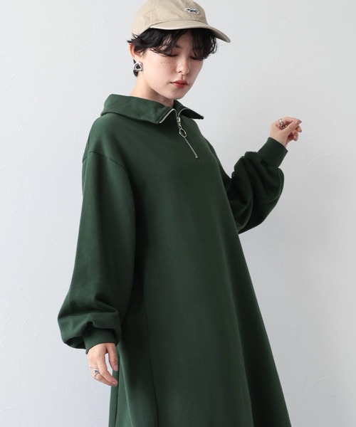 RAGEBLUE（レイジブルー）の「ハーフジップ/裏毛スウェットワンピース（ワンピース・レディース・ブラック/グリーン/オフホワイト・FREE）」の3枚目の写真