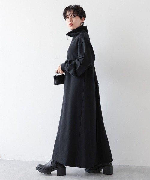 RAGEBLUE（レイジブルー）の「ハーフジップ/裏毛スウェットワンピース（ワンピース・レディース・ブラック/グリーン/オフホワイト・FREE）」の5枚目の写真