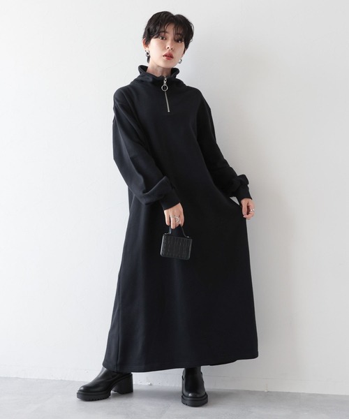 RAGEBLUE（レイジブルー）の「ハーフジップ/裏毛スウェットワンピース（ワンピース・レディース・ブラック/グリーン/オフホワイト・FREE）」の7枚目の写真