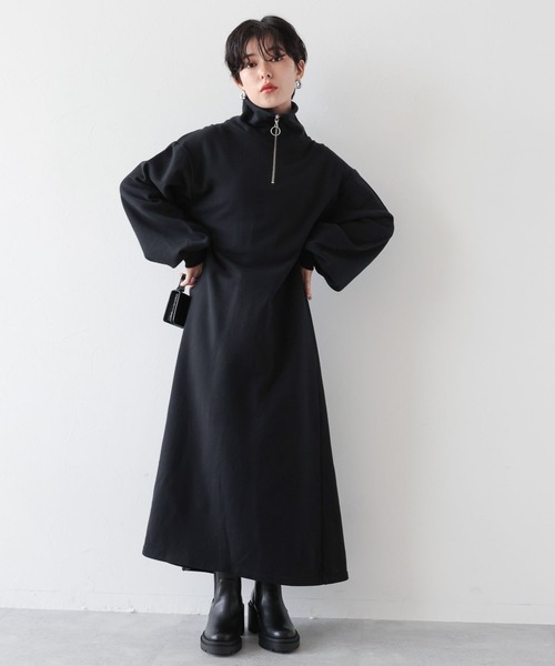 RAGEBLUE（レイジブルー）の「ハーフジップ/裏毛スウェットワンピース（ワンピース・レディース・ブラック/グリーン/オフホワイト・FREE）」の9枚目の写真