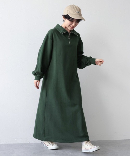 RAGEBLUE（レイジブルー）の「ハーフジップ/裏毛スウェットワンピース（ワンピース・レディース・ブラック/グリーン/オフホワイト・FREE）」の11枚目の写真