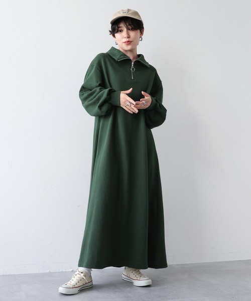 RAGEBLUE（レイジブルー）の「ハーフジップ/裏毛スウェットワンピース（ワンピース・レディース・ブラック/グリーン/オフホワイト・FREE）」の13枚目の写真