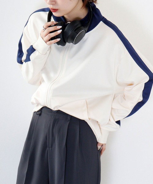 FUNALIVE（ファンアライブ）の「ライン入りトラックジャケット（ブルゾン・メンズ・グリーン/ブラック/ワイン/ワイン系/ホワイト×ネイビー/オレンジ/アイボリー/ブルー/ネイビー/イエロー/サックスブルー・L/M）」の3枚目の写真