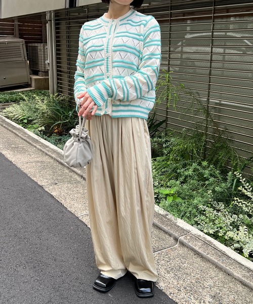 mebole(メボレ)の「透かし編みボーダーカーディガン(カーディガン/ボレロ・レディース・グリーン/イエロー/ピンク・FREE)」の11枚目の写真