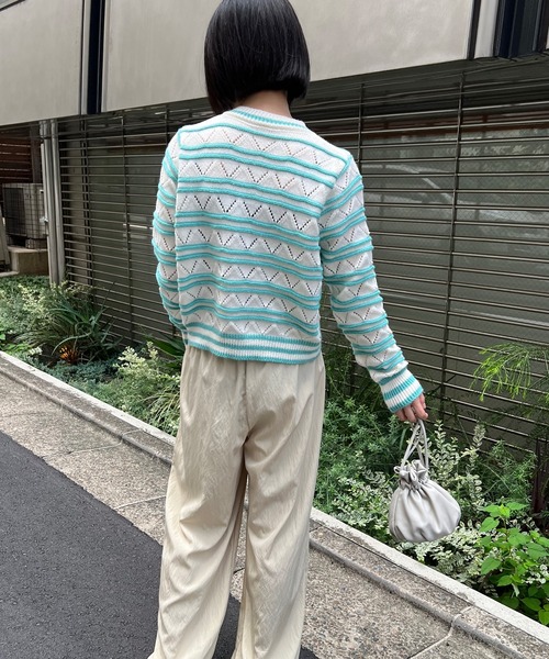 mebole(メボレ)の「透かし編みボーダーカーディガン(カーディガン/ボレロ・レディース・グリーン/イエロー/ピンク・FREE)」の15枚目の写真