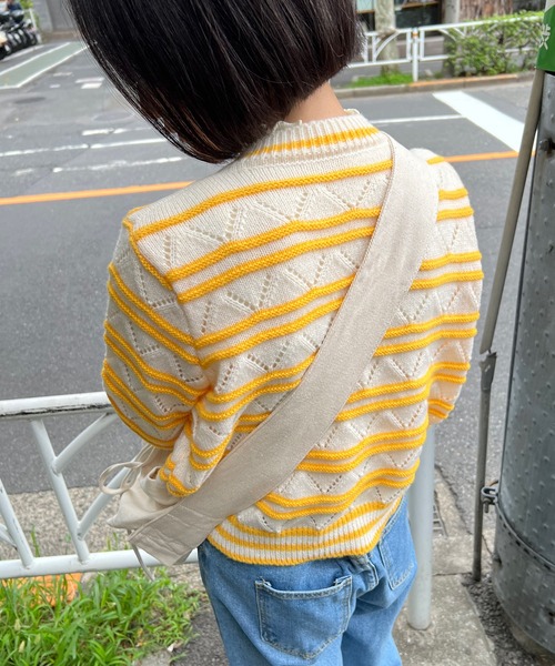 mebole(メボレ)の「透かし編みボーダーカーディガン(カーディガン/ボレロ・レディース・グリーン/イエロー/ピンク・FREE)」の17枚目の写真
