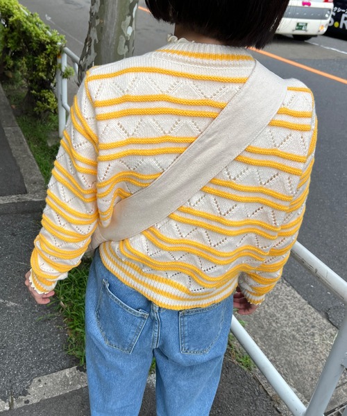mebole(メボレ)の「透かし編みボーダーカーディガン(カーディガン/ボレロ・レディース・グリーン/イエロー/ピンク・FREE)」の18枚目の写真