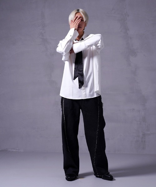 G.O.C（ジーオーシー）の「ロング カフス 2WAY ボウタイ シャツ（シャツ/ブラウス・メンズ・ホワイト/ブラック・MEDIUM/LARGE）」の7枚目の写真