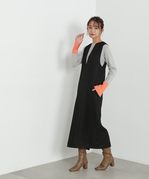 N.(N. Natural Beauty Basic)(エヌエヌナチュラルビューティーベーシック)の「◆カフスバイカラーニット(ニット/セーター・レディース・オフホワイト/グレー/ネイビー・MEDIUM)」の5枚目の写真