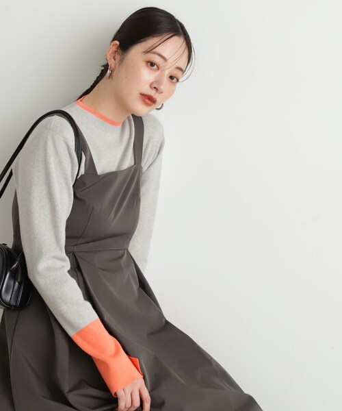 N.(N. Natural Beauty Basic)(エヌエヌナチュラルビューティーベーシック)の「◆カフスバイカラーニット(ニット/セーター・レディース・オフホワイト/グレー/ネイビー・MEDIUM)」の8枚目の写真