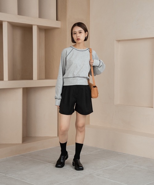 Amiur(エミレ)の「raglan stitch cut T / ラグランステッチカットT(Tシャツ/カットソー・レディース・ブラック/グレー/モカ・FREE)」の7枚目の写真