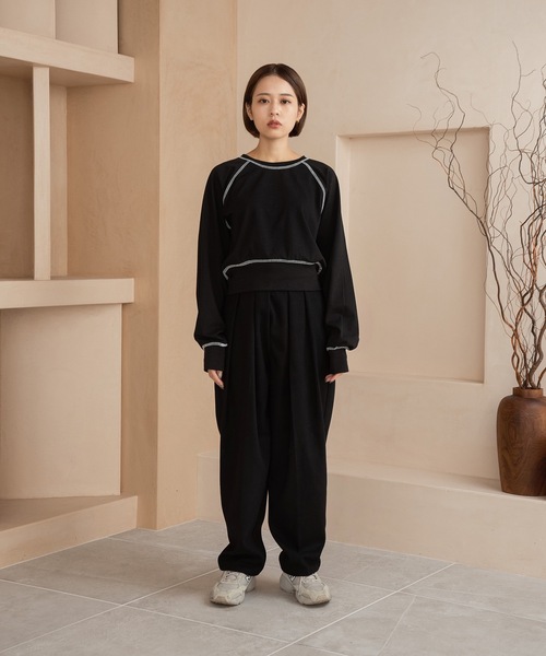 Amiur(エミレ)の「raglan stitch cut T / ラグランステッチカットT(Tシャツ/カットソー・レディース・ブラック/グレー/モカ・FREE)」の9枚目の写真
