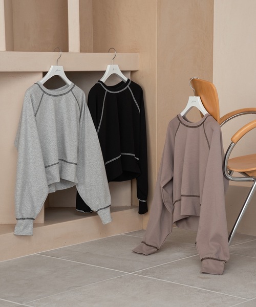 Amiur(エミレ)の「raglan stitch cut T / ラグランステッチカットT(Tシャツ/カットソー・レディース・ブラック/グレー/モカ・FREE)」の10枚目の写真
