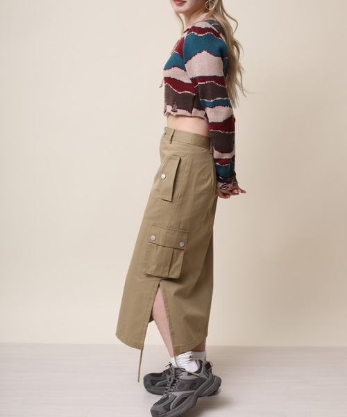 HOOK(フック)の「【HOOK】for girls ショット丈 ダメージ配色切り替え編み上げポロニット(ニット/セーター・レディース・ダークベージュ/ブルー・S/M/L)」の22枚目の写真