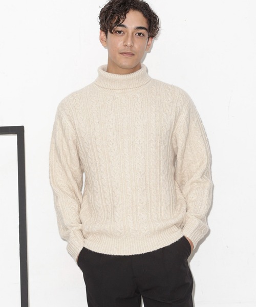 NANO universe（ナノユニバース）の「ケーブルタートルニット（ニット/セーター・メンズ・ブラック/アイボリー/チャコール/ネイビー・S/M/L）」の4枚目の写真