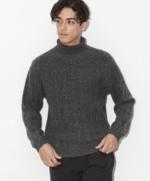NANO universe（ナノユニバース）の「ケーブルタートルニット（ニット/セーター・メンズ・ブラック/アイボリー/チャコール/ネイビー・S/M/L）」の3枚目の写真