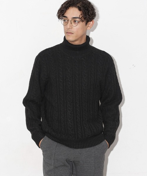 NANO universe（ナノユニバース）の「ケーブルタートルニット（ニット/セーター・メンズ・ブラック/アイボリー/チャコール/ネイビー・S/M/L）」の5枚目の写真