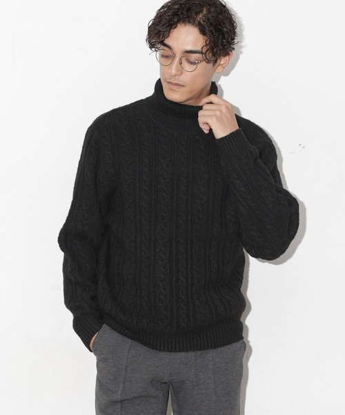 NANO universe（ナノユニバース）の「ケーブルタートルニット（ニット/セーター・メンズ・ブラック/アイボリー/チャコール/ネイビー・S/M/L）」の7枚目の写真