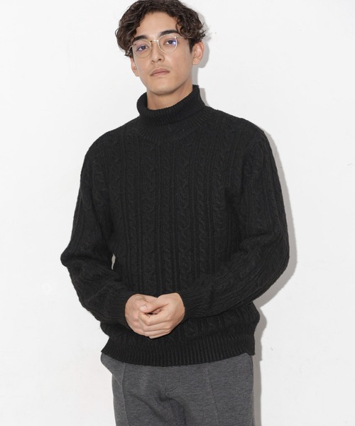 NANO universe（ナノユニバース）の「ケーブルタートルニット（ニット/セーター・メンズ・ブラック/アイボリー/チャコール/ネイビー・S/M/L）」の8枚目の写真