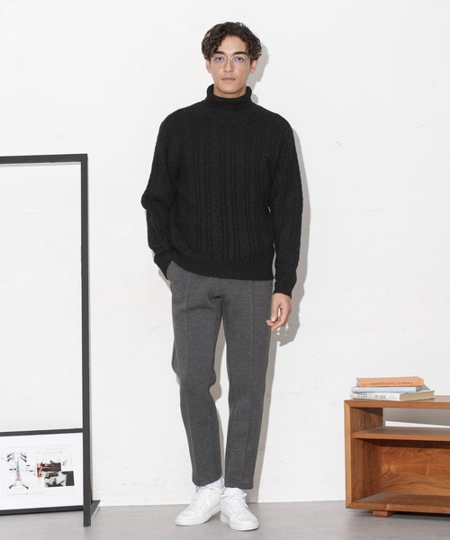 NANO universe（ナノユニバース）の「ケーブルタートルニット（ニット/セーター・メンズ・ブラック/アイボリー/チャコール/ネイビー・S/M/L）」の9枚目の写真