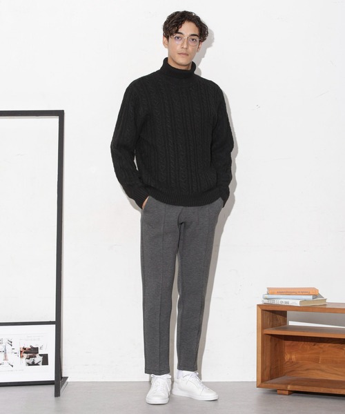 NANO universe（ナノユニバース）の「ケーブルタートルニット（ニット/セーター・メンズ・ブラック/アイボリー/チャコール/ネイビー・S/M/L）」の10枚目の写真