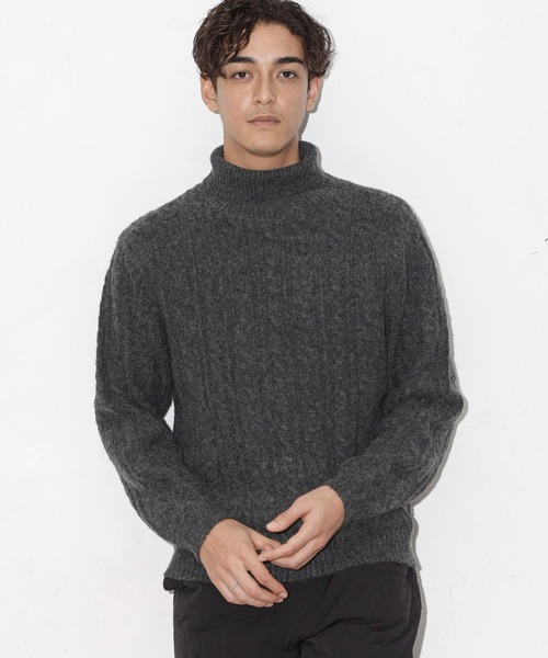 NANO universe（ナノユニバース）の「ケーブルタートルニット（ニット/セーター・メンズ・ブラック/アイボリー/チャコール/ネイビー・S/M/L）」の11枚目の写真