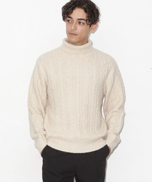 NANO universe（ナノユニバース）の「ケーブルタートルニット（ニット/セーター・メンズ・ブラック/アイボリー/チャコール/ネイビー・S/M/L）」の17枚目の写真